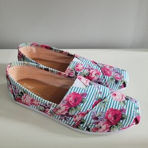 Toms Classic Floral Stripes w/Rose White Pink Blue
